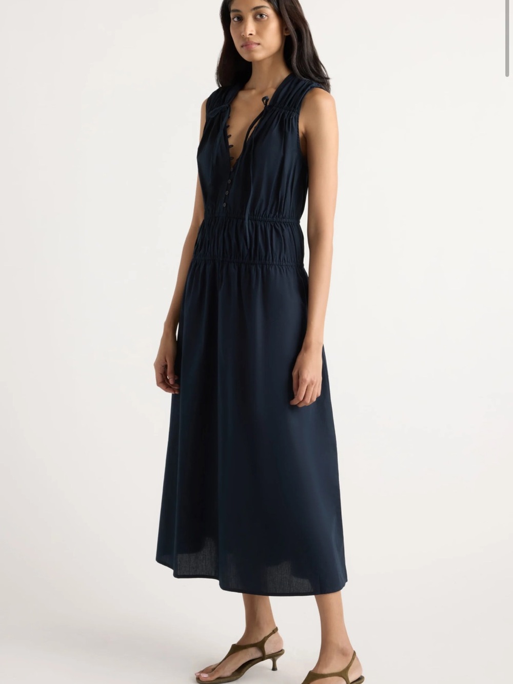 Modern Citizen Iga Gathered Orfanoc Cotton Navy Maxi Dress Size XS NWT - Picture 3 of 9